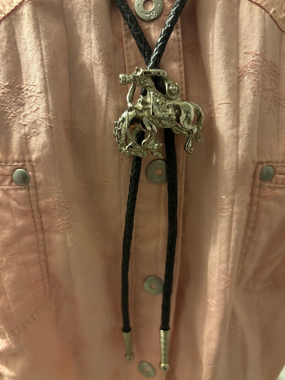 Men/Women Silver Horse Rodeo Bolo Necklace on Black Braided Cord